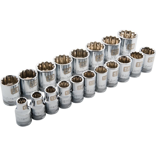 Tools 1/2" Drive 19 Piece 12 Point Std, Metric Socket Set, 10mm - 28mm